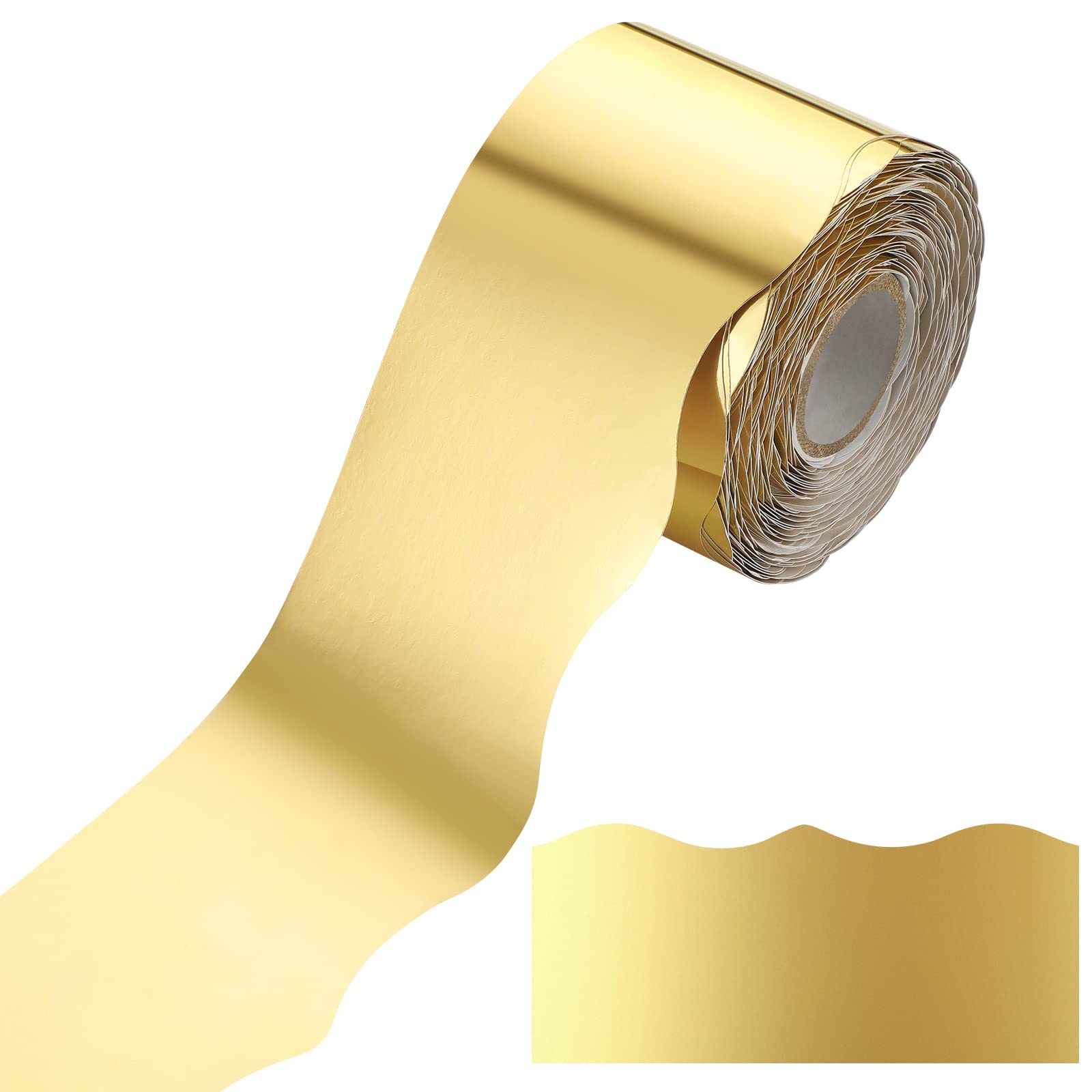 Photo 1 of Ecally 65.6 ft Scalloped Bulletin Board Borders Classroom Shine Decorative Scalloped Bulletin Board Trim Borders Decorations for School Classroom Home Decor(Gold)