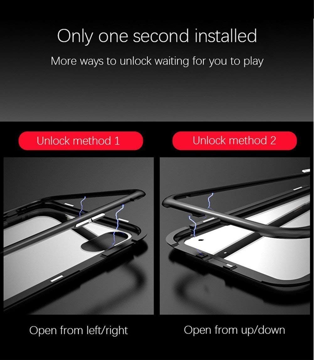 Custodia iPhone X, Custodia Ultra-sottile leggera, Custodia a conchiglia magnetica, Cornice in metallo, Parte posteriore in vetro temperato trasparente (Senza fronte) per iPhone X