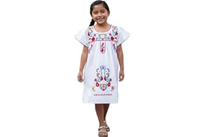 YZXDORWJ Girl Mexican Embroidered Dress Traditional Floral Short Sleeve