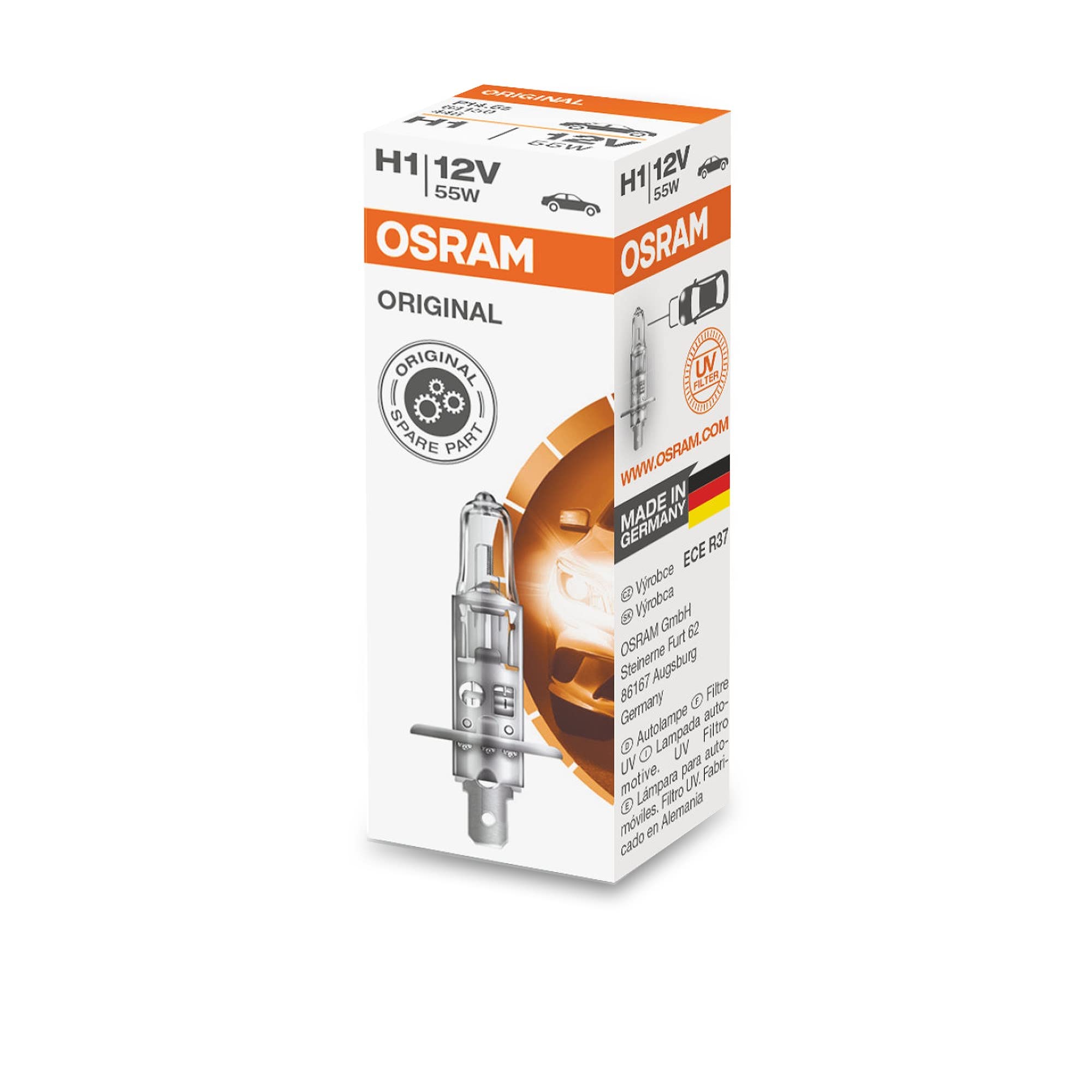OSRAM ORIGINAL H1, halogen-headlamp bulb, 64150, 12V, folding carton box (1 piece)