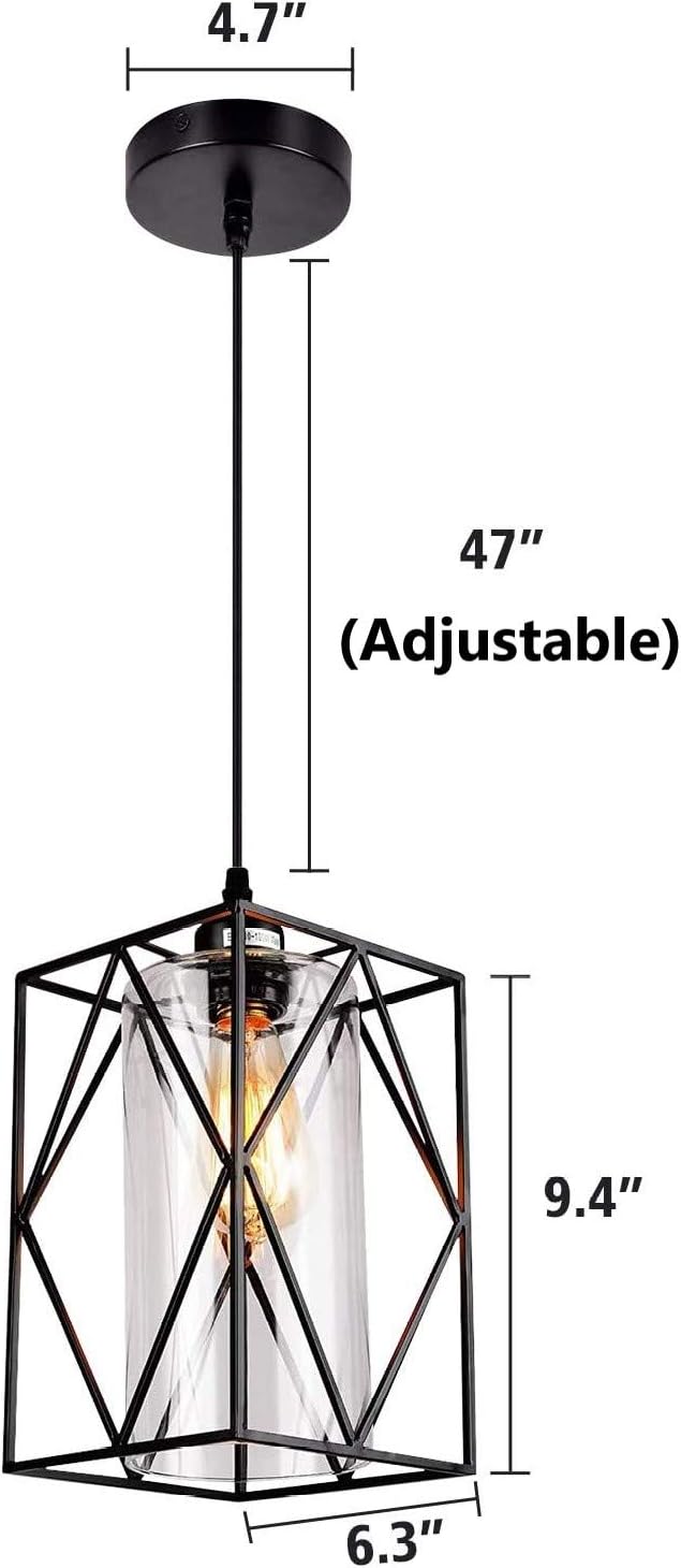 HMVPL Pendant Lighting Fixture, Set of 2 Black Farmhouse Hanging Chandelier Lights with Glass Shade, Mini Industrial Ceiling Lamp for Kitchen Island Dining Room Over Sink Hallway Bedroom - - 