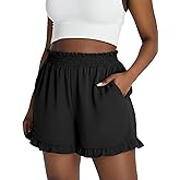 Gocolloa Women Plus Size Lounge Shorts High Waisted Summer Casual Loose Ruffle Hem Beach Vacation Boho Shorts with Pockets