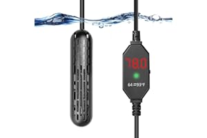 YukiHalu Small Aquarium Heater 25/50/100/150W with Protective Cover, Mini Fish Tank Heater, External Controller, Temperature Adjustable, Digital Display, Used for 5/10/20/30 Gallons (150W-30Gallon)