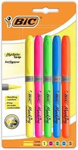 BIC Highlighter Grip Chisel Tip Assorted 5 Count Pens School Office