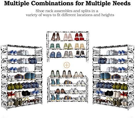 Bluefringe Shoe Rack Stackable Easy Assembled Non-Woven Free-Standing Shoe Rack Sturdy Shelf Storage Organizer Cabinet-8 Tiers