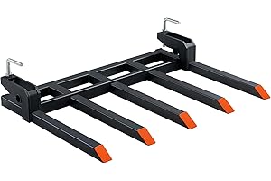Specraft Pallet Forks for Tractor Forks to 48”, 2500 lbs Capacity Heavy-Duty 5-Tine Bucket Forks for Tractor Loader Skid Steer, Double Nut Construction, to Clean Debris, or Backyard Waste, Black