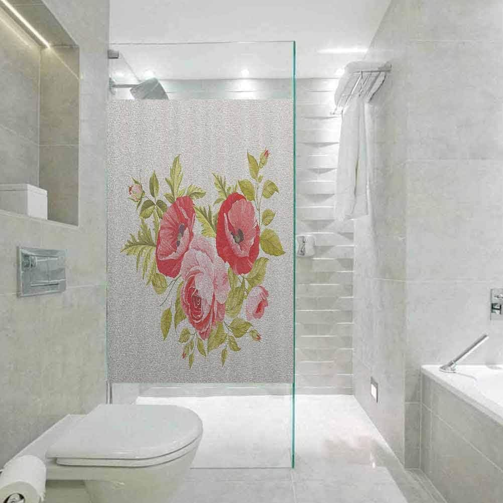 Shower Room Window Film Glass Stickers, Floral Decor Flowers with