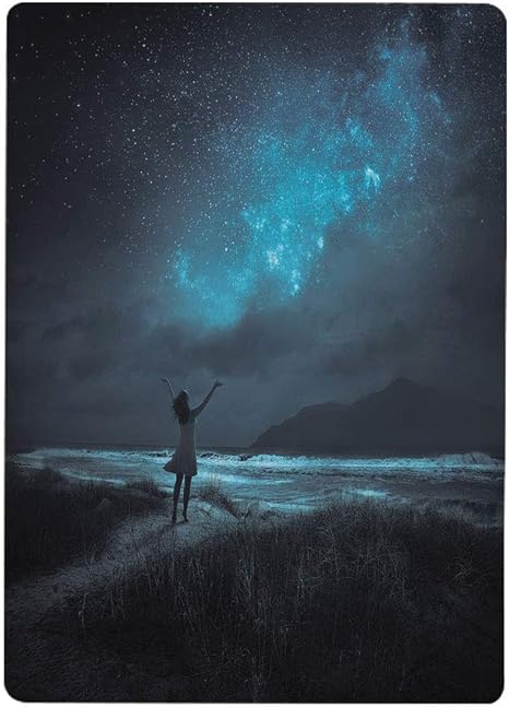 Amazon 壁紙 絵画風ポスター はがせるシール式 夜空 満月の三日月形の装飾的な ターコイズと黒の祈願式のための女性オープニング手30x40cm ウォールペーパー シール 模様替え 剥がせる ヨーロッパ 風景 景色 海 お洒落 で 可愛い 大きい サイズ ウォール