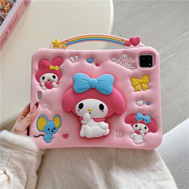 Kids Case for iPad (A16) 11th/10th Generation (2025/2022), Cartoon Thickened Silicone Full-Coverage Shock-Absorbing, Adjustable Stand, Handle, Pen Holderand and Lanyard (Pink, iPad (A16) 11th/10th)