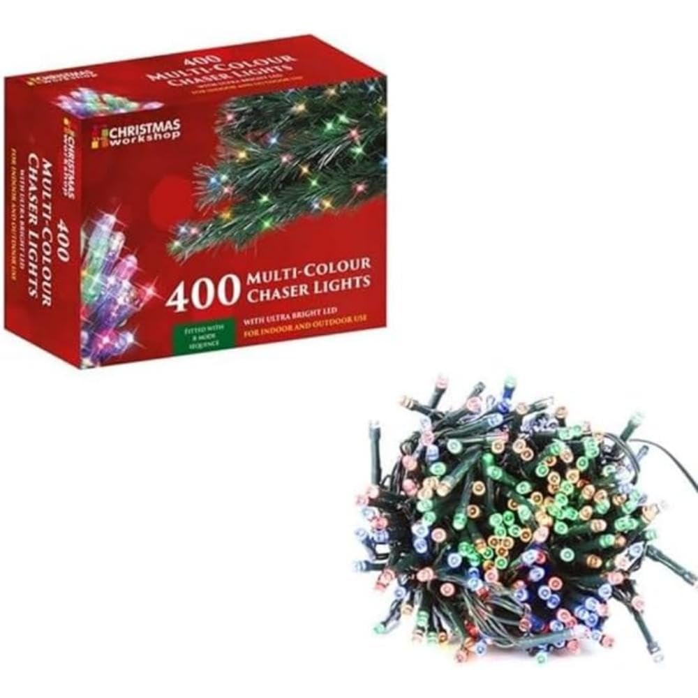 The Christmas Workshop 76110 400 Multi-Coloured LED Chaser Christmas Lights/Indoor or Outdoor Fairy Lights / 27.9 Metres / 8 Light Modes/Great for Christmas, Weddings & Gardens