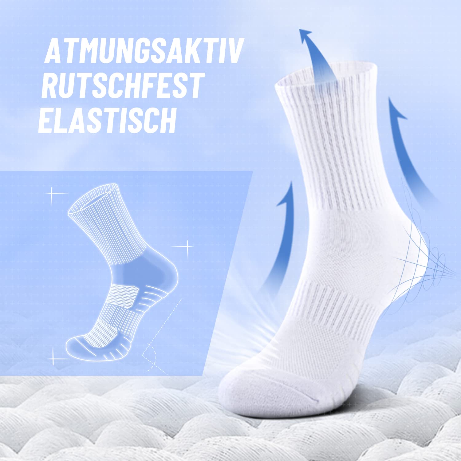 TUUHAW Socken Damen 39-42 Tennissocken Damen 6 Paar Sportsocken Herren Activewear Crew-Socken für Damen Baumwollsocken Laufsocken Wandersocken Atmungaktive Strümpfe,Weiß 39-42 4