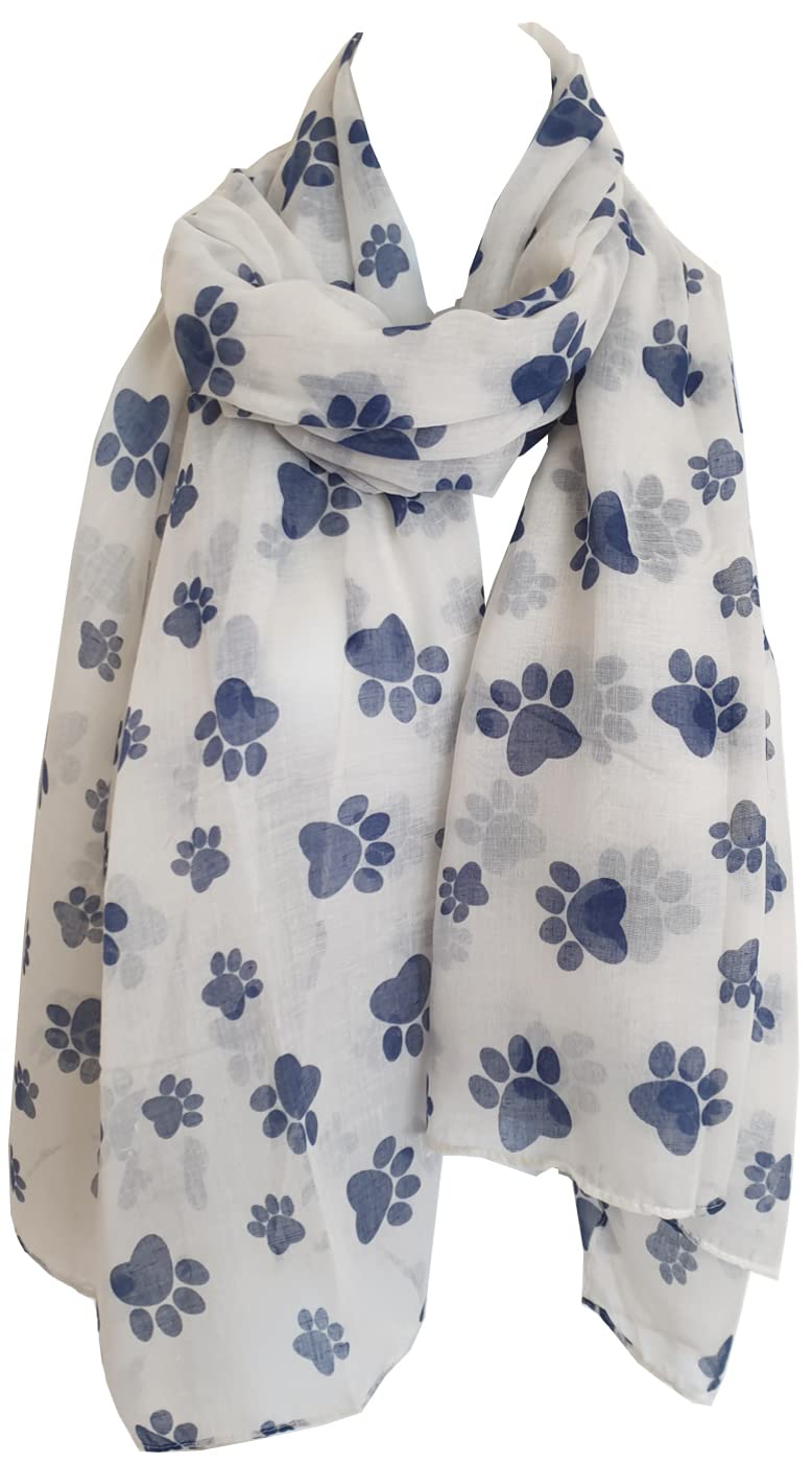 GlamLondon Women's Paw Print Scarf Animal Cats Dogs Paws Wraps Shawl Scarves (White)