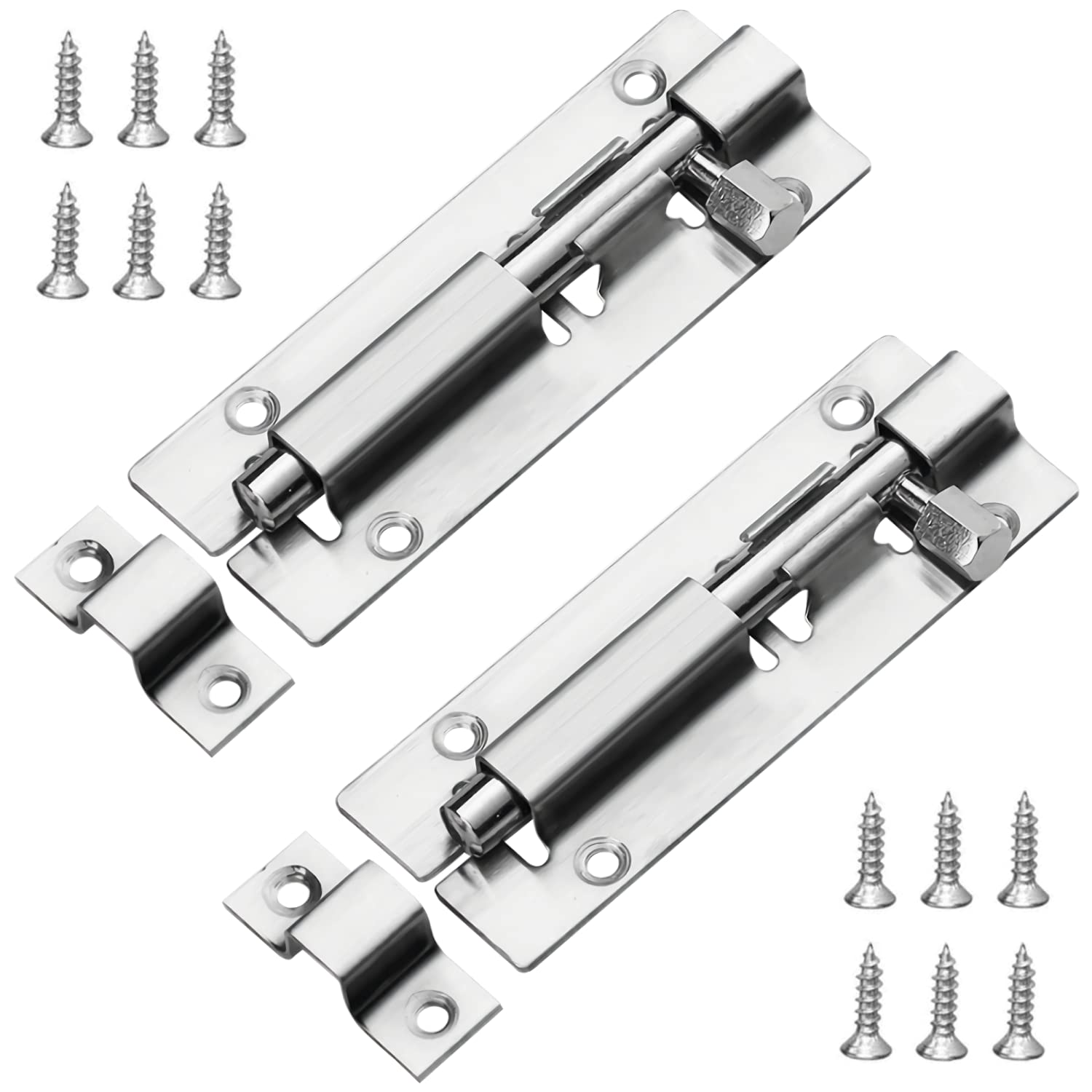 JelKen 2 Pack Door Lock Bolts 4"(100mm), 304 Stainless Steel Door Latch with Screws, Gate Latch for Shed Garden Doors, Internal Doors, 4 Inch