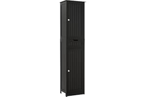 Iwell Tall Black Bathroom Cabinet with 2 Doors and 1 Drawer, Bathroom Storage Cabinet with Adjustable Shelves, Narrow Storage Unit for Living Room, Entryway, Kitchen, Black
