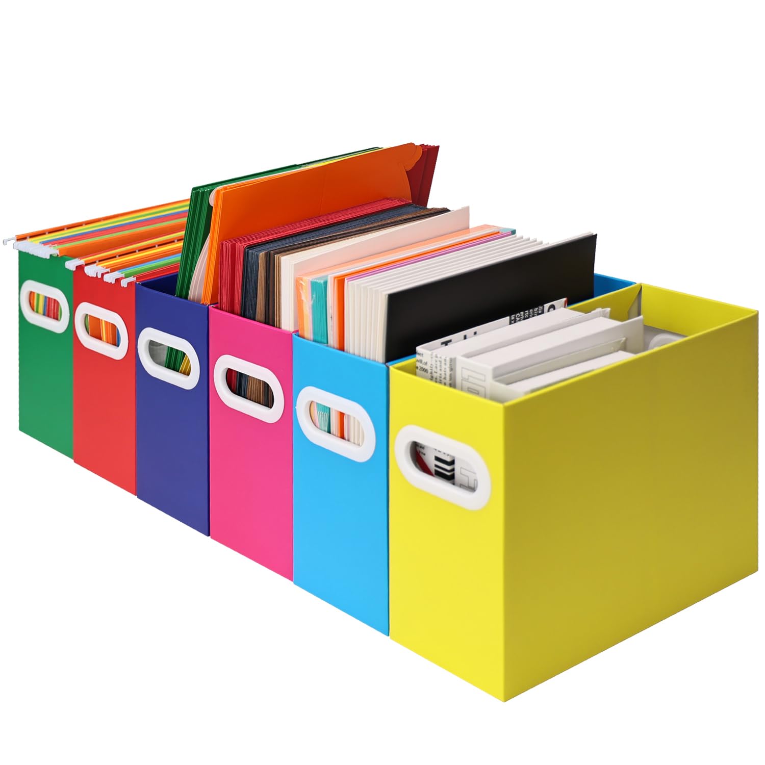 Photo 1 of Aosric Collapsible File Organizer Box with Handle – Cardboard Hanging File Folder Storage Crate for Desk, Office, School, or Home – Colorful Portable Filing Box, Document Organizer, Magazine Holder