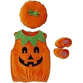 Kuriozud Toddler Baby Girl Boy Halloween Pumpkin Costume Sleeveless Tee Top with Hat Outfits