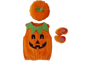 Kuriozud Toddler Baby Girl Boy Halloween Pumpkin Costume Sleeveless Tee Top with Hat Outfits
