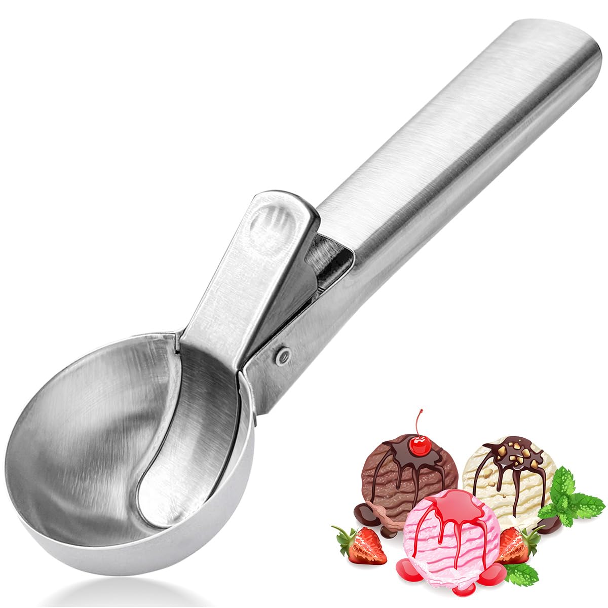 Photo 1 of Premium Ice Cream Scoop, Stainless Steel Ice Scoop with Trigger & Ergonomic Handle - One-Push Release for Perfect Scooping, Dishwasher Safe for Ice Cream, Gelato, Sorbet, Cake Batter (1p-silver)