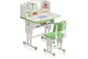 WGLAWL Kids' Study Desk Chair Sets, Adjustable Height, Ergonomic Design, Green