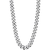 U7 Cuban Link Chain Necklace, Stainless Steel/Black/Gold Plated Chunky Curb Chain Necklace for Men Women, 14-30 Inches, 3/6/9/12 mm Width