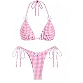 seamoly Contrast Binding Textured Halter Triangle Tie Side Bikini Set