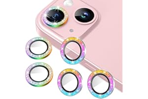 AGVEE 3+3 for iPhone 15/15 Plus Camera Lens Protector, Bling Diamond & Bling Glitter Metal Ring 9H Tempered HD Glass Camera Protector Cover Film, Bling-Colorful