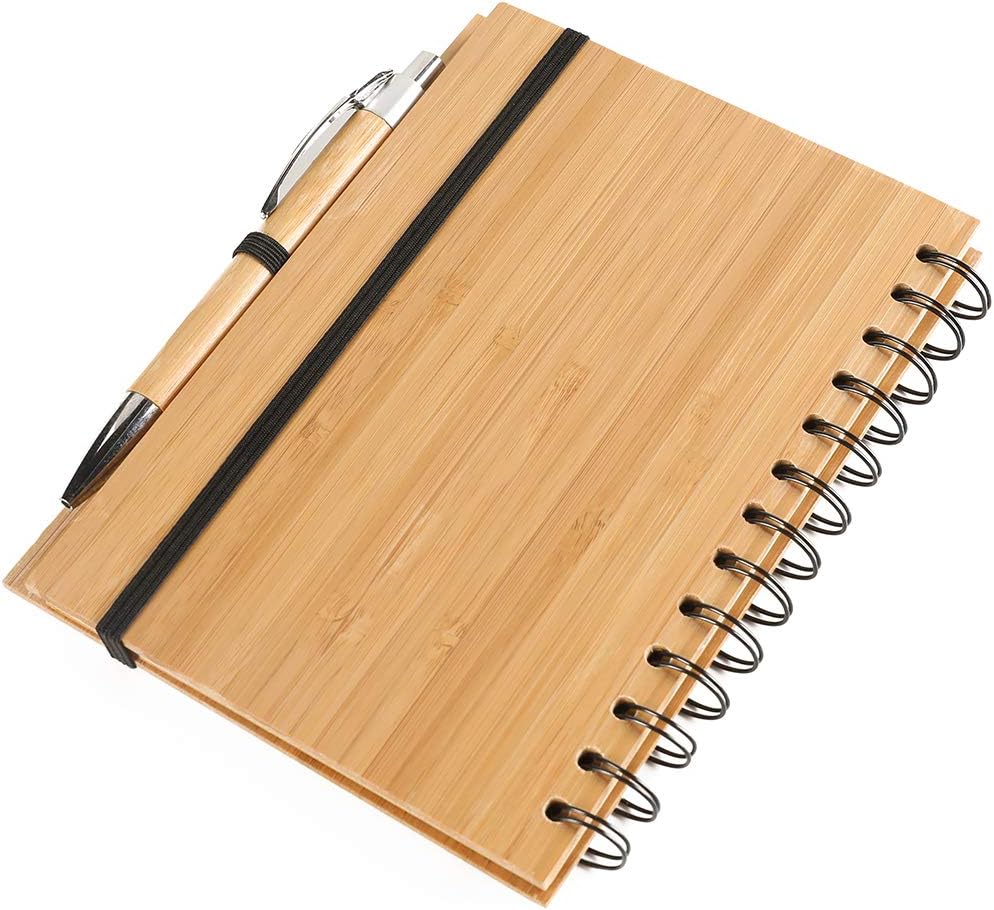 Spiral Notebook A5 Bamboo Notebooks/Journals With Pen for Journaling Writing Note Taking Diary and Planner ，Bamboo notepad, 70 Sheets : Office Products