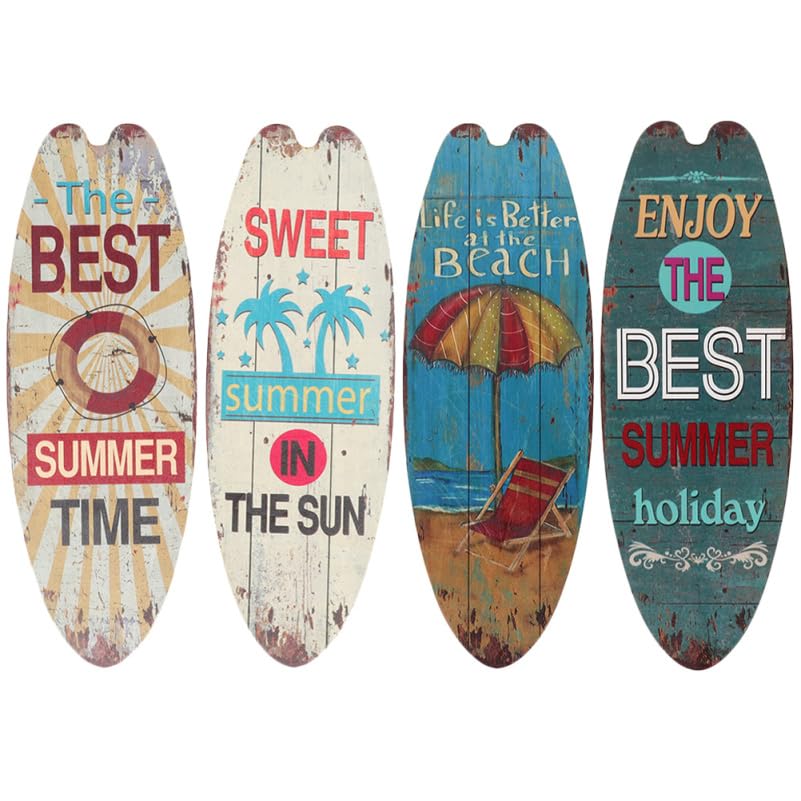 TOPBATHY Hanging Surfboard Plaque Wall Decor Beach Themed Wooden Surfboard Sign for Home Bar Bedroom Living Room 17.7X6.3X0.2 Inches