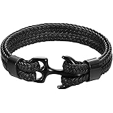 Emibele Bracelet for Men & Women, Handmade Cowhide Leather Wrap Bracelet, Multilayer Vintage Anchor Cuff Bracelet, 3 Sizes for Men/Women/Couples/Lovers/Partners