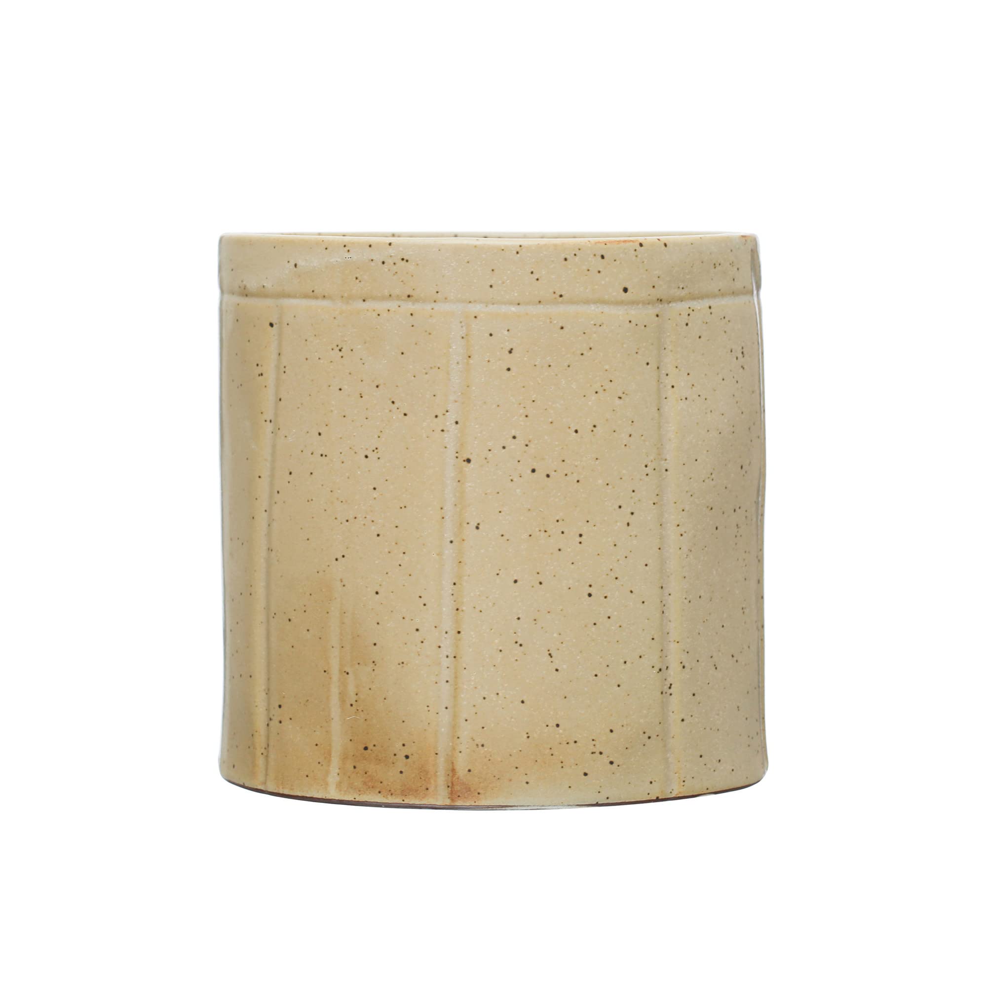 Photo 1 of Decorative Stoneware Crock with Line Detail, Tan