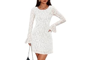 ZESICA Long Sleeve Mini Dresses for Women 2025 Floral Mesh Crewneck Bodycon Wedding Guests Cocktail Party Short Dress