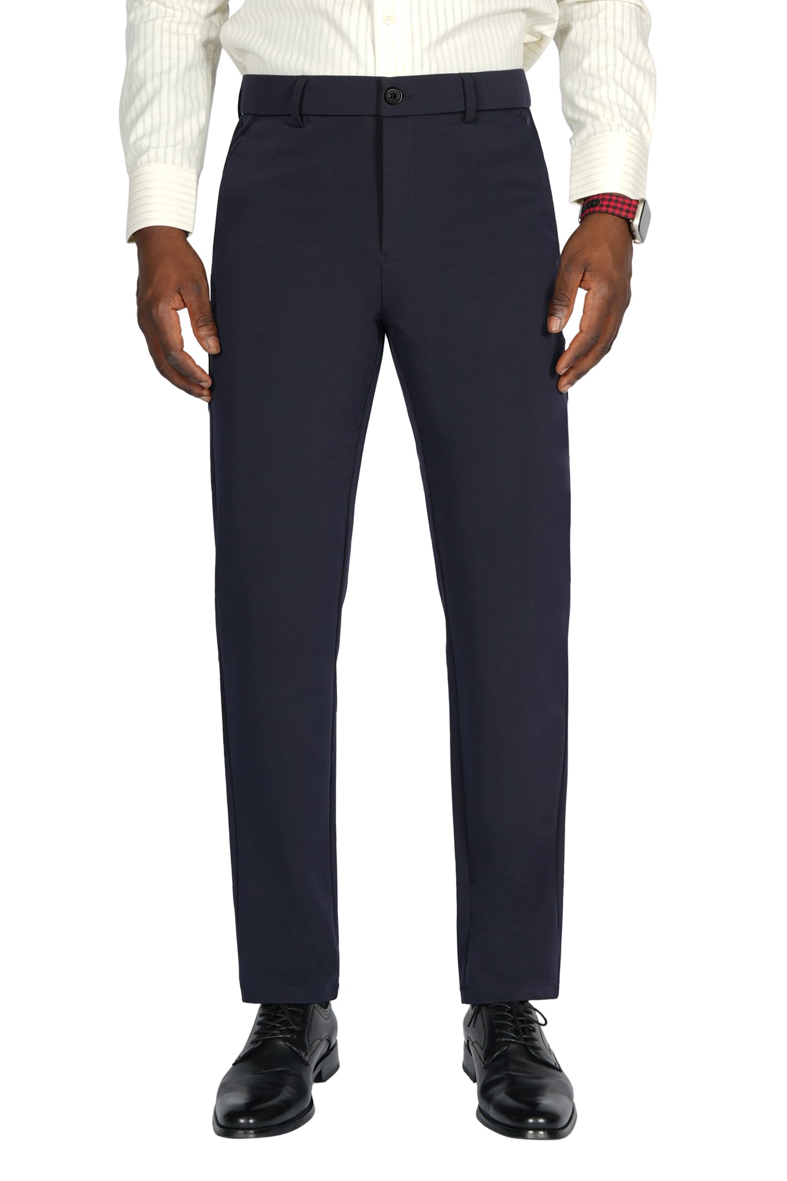 Photo 1 of Plaid&Plain Men's Slim Fit Dress Pants Formal Pants Dress Slacks for Men 603 Navy Blue(New) 36X30