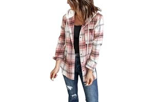 INFITTY Women's Buffalo Plaid Hoodie Long Sleeve Jacket Button Drawstring Casual Fall Shirts with Pocket