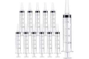 THINKPRICE 12 Pack 20ml/cc Plastic Syringe,Individually Sealed with Measurement & Cap, for Scientific Labs, Measuring Liquids, Feeding Pets, DIY Lip Gloss, Oil or Glue Applicator, Art Painting (20 ml)