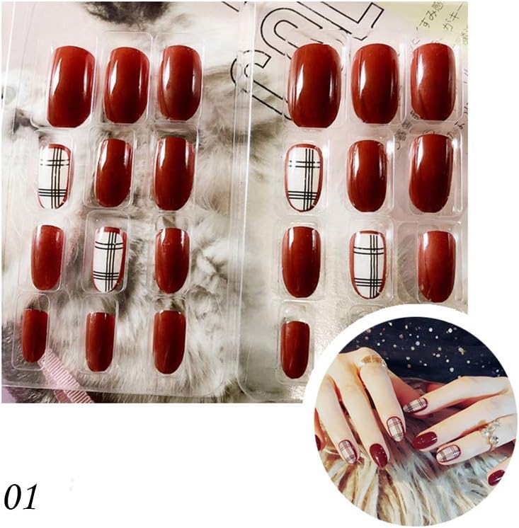 Fake Nails Kit Bright UV Gel Salon Chrome Long Sharp Nail Tips Full Cover Fake Nails Acrylic False Nails with Double Tape - 24Pcs Artificial Manicure Set (01)
