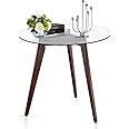 ivinta Round Glass Dining Table for 4, 31.5" Circle Kitchen Table with Tempered Glass Top and Wood Legs, Simple Modern Design for Kitchen, Dining Room, Living Room, RD80 (Dark Brown)