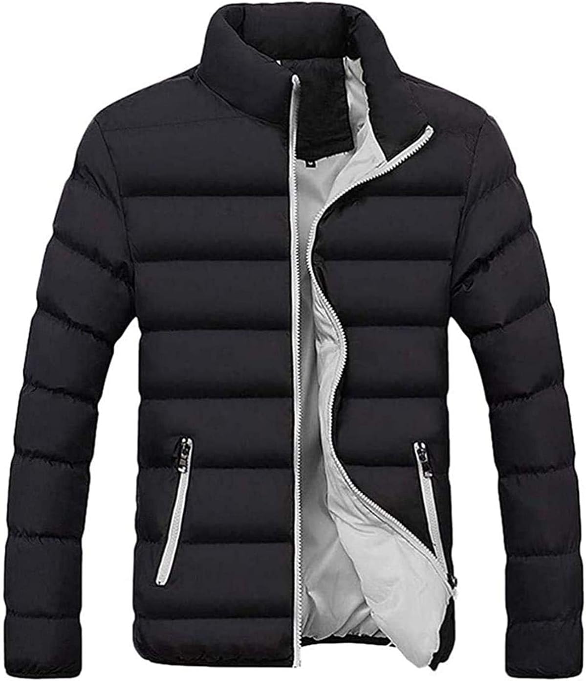 Down Alternative Jacket, Men's Classic Color Patch Zip Up Thermal Coat