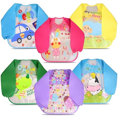 Letilio Lätzchen mit Ärmeln, 6er Set Unisex Baby wasserdichte langärmelige Lätzchen für 6 Monats Säuglinge bis 3 jährige Klei