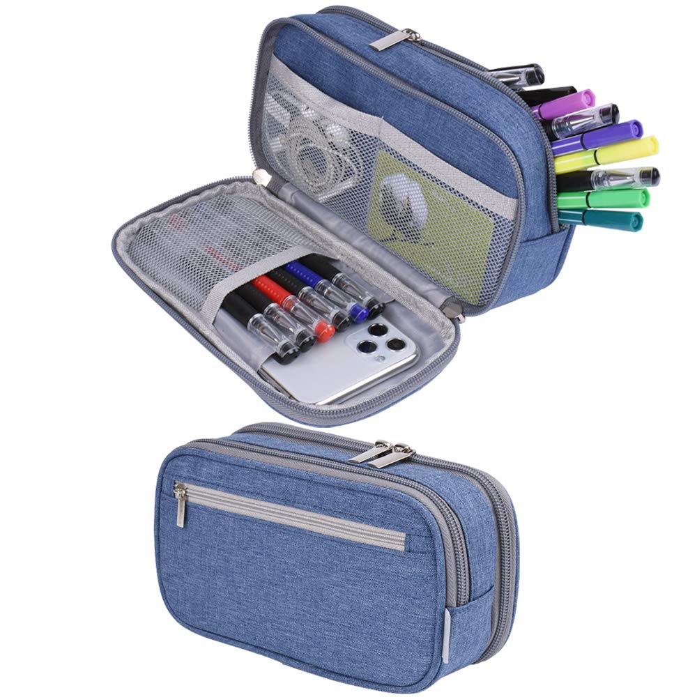 Chelory Big Capacity Pencil Case Large Pencil Cases Pencil Bag Pen Pouch Holder Makeup Bag Stationery Strorage Desk Organizer with Compartments for Boys Girls School & Office Supplies (Blue)