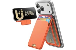 TWZKG for MagSafe Wallet, 5 Card Holder with Stand, Magnetic Phone Wallet Stand for iPhone 17/16/15/14/13/12 Pro Max Air Plus Series, RFID Blocking Vegan Leather,Orange