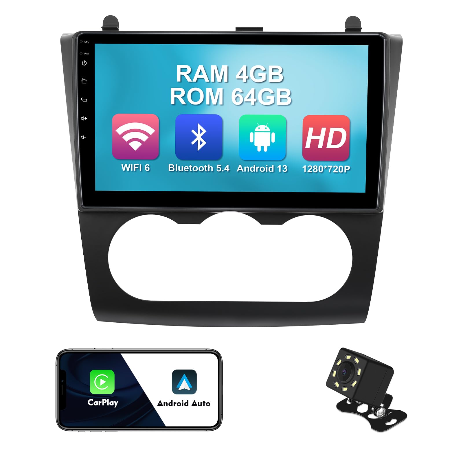 Photo 1 of 4+64G 9-inch Android 13 WiFi 6 Car Stereo for Nissan Altima 2008, 2009, 2010, 2011 IPS Touchscreen Screen Bluetooth 5.4 Car Radio with Carplay & Android Auto Support Backup Camera FM Navi SWC