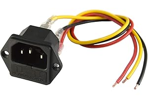 FILSHU AC 250V 15A IEC320 C14 Male Power Cord Inlet Socket with Fuse Holder,3Pin Inlet Module Power Connector Socket with 3pcs Wires(Pack of 2)