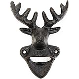 Sungmor Cast Iron Bottle Opener - Heavy Duty Wall Beer Bottle Opener - 6 Inch Deer Head Wall Mount Bottle Cap Openers - Vinta