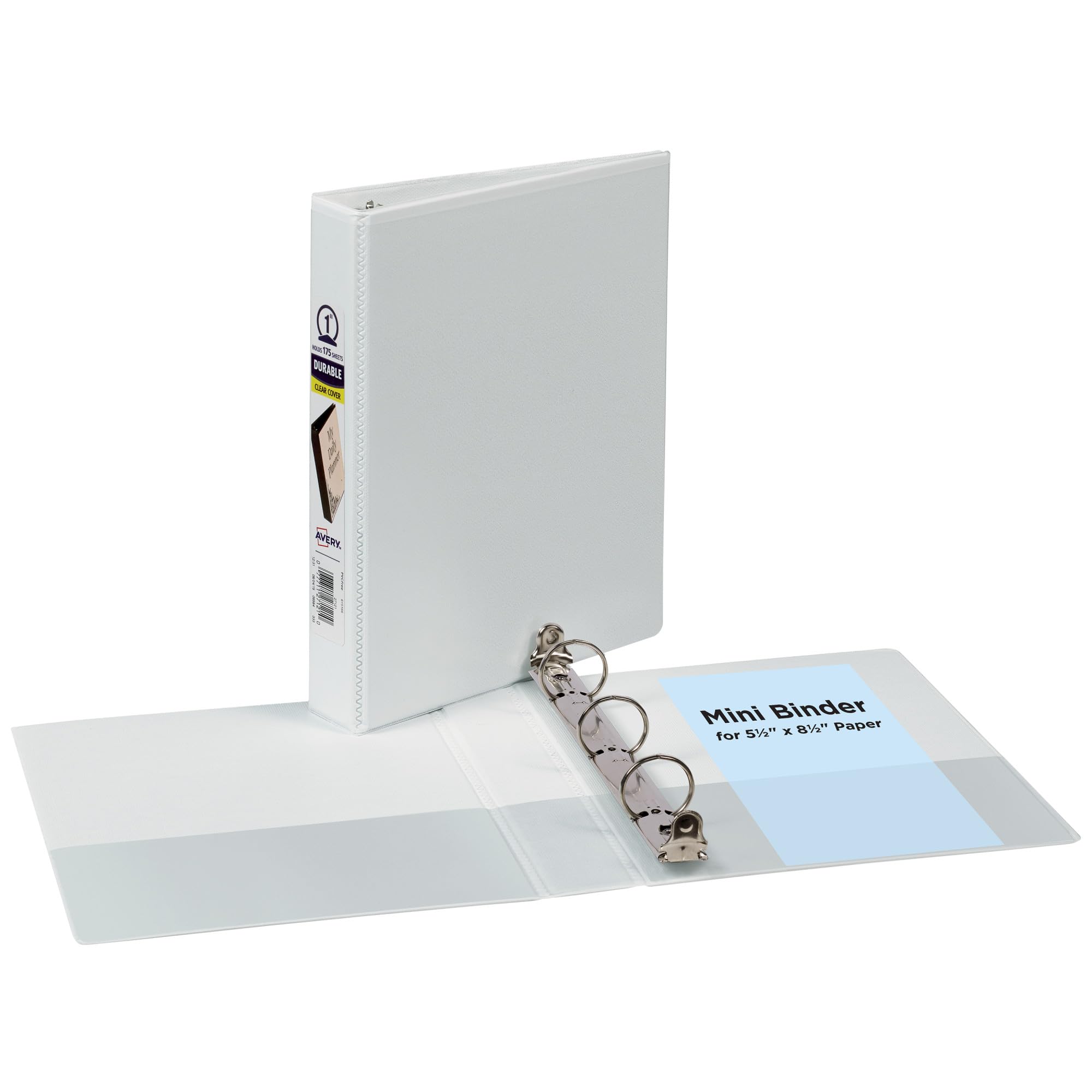 Avery Mini Durable View 3 Ring Binder, 1 Inch Round Rings, 1 White Binder (17116)