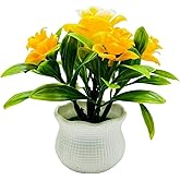 Gryshanyun Yellow Faux Roses - 5-Petal Bloom Potted Arrangement for Home/Wedding/Garden Decor, Artificial Flowers Indoor and Outdoor (Mini Floral Centerpiece)