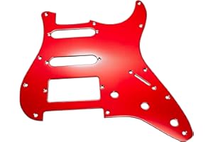 QINHRETUO HSS Metal Guitar Pickguard 11 Hole - Compatible with Strat Style Guitars & FR Tremolo Bridges, Fits American Standard/Player Series, Stainless Steel (Red)