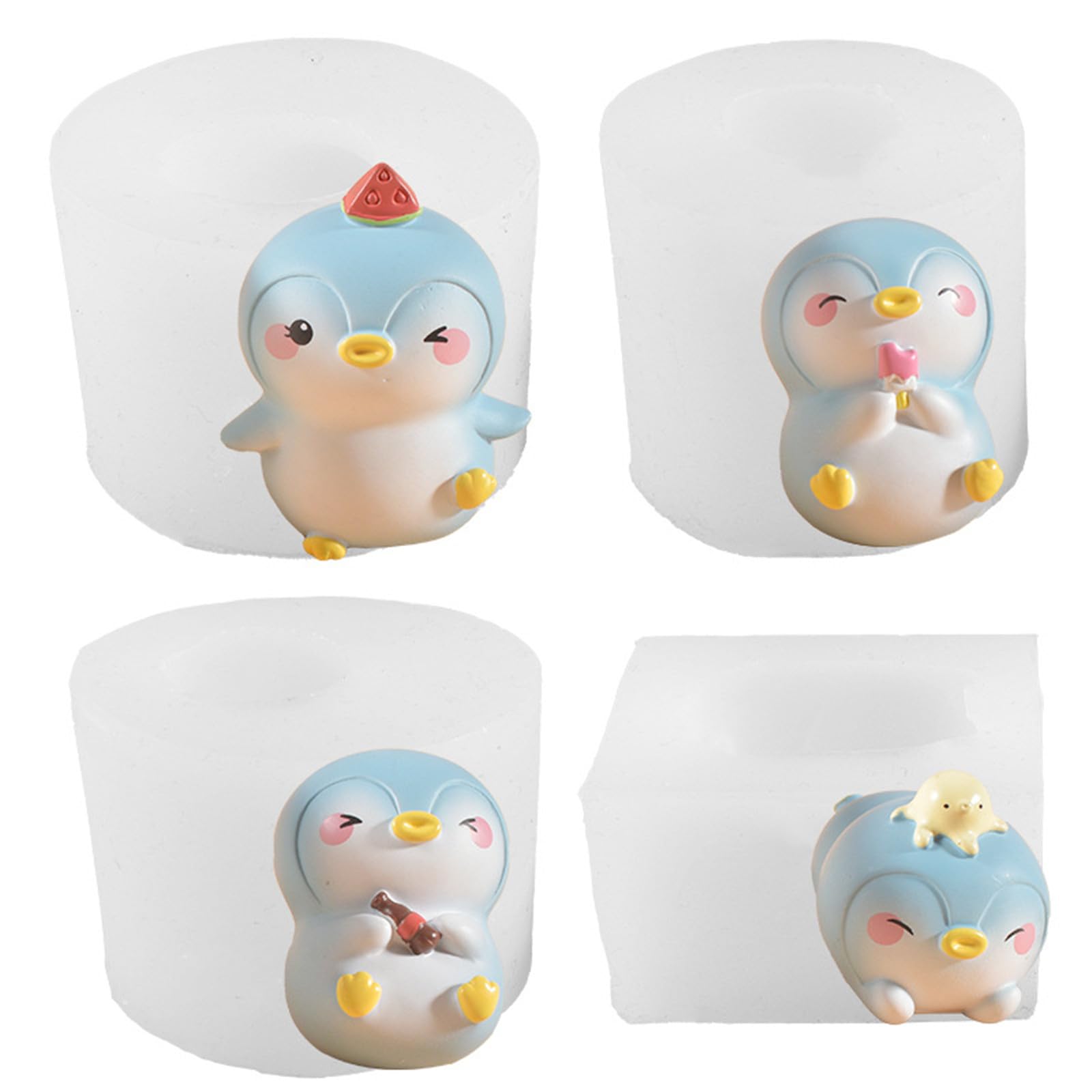 Xidmold 4Pcs 3D Penguin Mould Cute Animal Penguin Silicone Mold for Candle, Soap, Polymer Clay, Plaster, Epoxy Resin, DIY Crafts