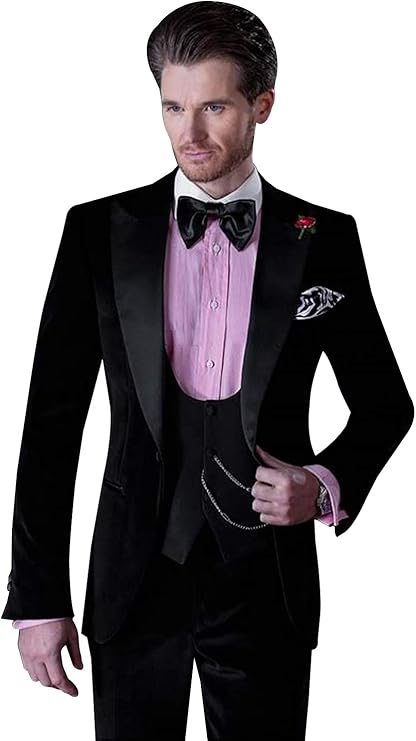 Amazon Co Jp P G メンズベルベットスリーピーススーツタキシードビジネスウェディングパーティージャケット ベスト パンツ 服 ファッション小物