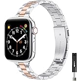 OMIU Thin Band Compatible with Apple Watch 40mm 38mm 41mm 42mm 44mm 45mm 49mm, Premium Stainless Steel Metal Replacement Adjustable Wristband Strap for iWatch Ultra SE Series 9/8/7/6/5/4/3/2/1 Women
