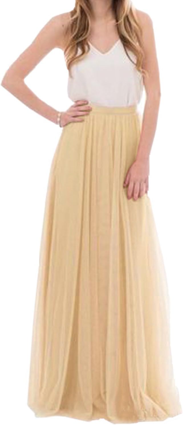 Women Floor Length A-line Tulle Skirt Bridal Bridesmaids Wedding Party Long High Waisted Tutu